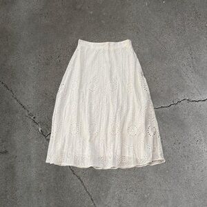 Zara Ivory Eyelet Midi Skirt